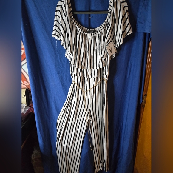 Vibe Sportswear Pants - Vibe Sportswear Elegant Black and White Striped Jumpsuit NWT